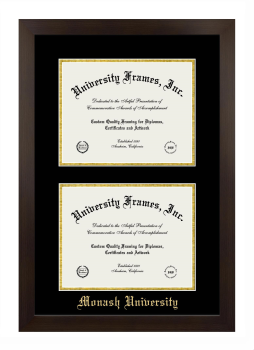 Monash University Double Diploma Frame in Manhattan Espresso with Black & Gold Mats for document: 8 1/2"h x 11"w  , document: 8 1/2"h x 11"w  