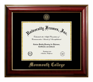 Monmouth College Diploma Frame in Classic Mahogany with Gold Trim with Black & Gold Mats for document: 8 1/2"h x 11"w  