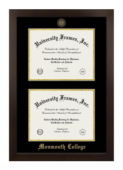Monmouth College Double Diploma Frame in Manhattan Espresso with Black & Gold Mats for document: 8 1/2"h x 11"w  , document: 8 1/2"h x 11"w  