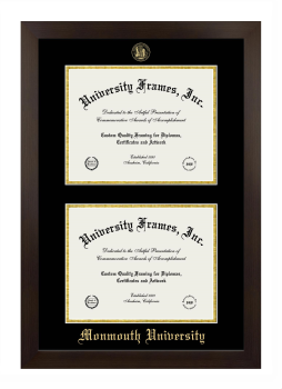 Monmouth University Double Diploma Frame in Manhattan Espresso with Black & Gold Mats for document: 8 1/2"h x 11"w  , document: 8 1/2"h x 11"w  