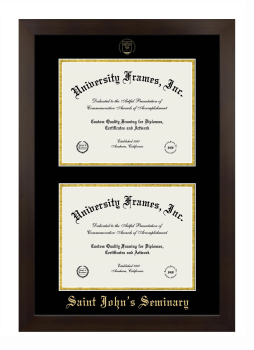 Saint John’s Seminary Double Diploma Frame in Manhattan Espresso with Black & Gold Mats