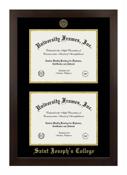 Saint Joseph's College (Indiana) Double Diploma Frame in Manhattan Espresso with Black & Gold Mats for document: 8 1/2"h x 11"w  , document: 8 1/2"h x 11"w  