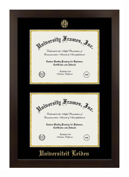 Universiteit Leiden Double Diploma Frame in Manhattan Espresso with Black & Gold Mats for document: 8 1/2"h x 11"w  , document: 8 1/2"h x 11"w  