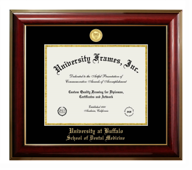 University at Buffalo School of Dental Medicine Diploma Frame in Classic Mahogany with Gold Trim with Black & Gold Mats for document: 8 1/2"h x 11"w  