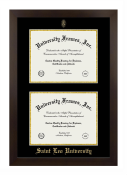 Saint Leo University Double Diploma Frame in Manhattan Espresso with Black & Gold Mats for document: 8 1/2"h x 11"w  , document: 8 1/2"h x 11"w  