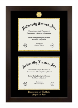 University at Buffalo School of Law Double Diploma Frame in Manhattan Espresso with Black & Gold Mats for document: 8 1/2"h x 11"w  , document: 8 1/2"h x 11"w  