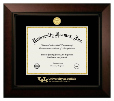 University at Buffalo The State University of New York Diploma Frame in Legacy Black Cherry with Black & Gold Mats for document: 8 1/2"h x 11"w  