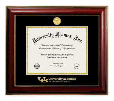 University at Buffalo The State University of New York Diploma Frame in Classic Mahogany with Gold Trim with Black & Gold Mats for document: 8 1/2"h x 11"w  
