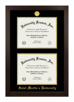 Saint Martin's University Double Diploma Frame in Manhattan Espresso with Black & Gold Mats for document: 8 1/2"h x 11"w  , document: 8 1/2"h x 11"w  