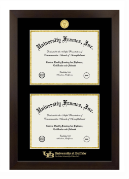 University at Buffalo The State University of New York Double Diploma Frame in Manhattan Espresso with Black & Gold Mats for document: 8 1/2"h x 11"w  , document: 8 1/2"h x 11"w  