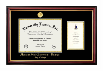 Montana State University - Billings City College Diploma with Announcement Frame in Petite Mahogany with Gold Trim with Black & Gold Mats for document: 8 1/2"h x 11"w  , diploma: 7"h x 4"w  