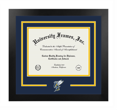 Montana State University - Billings College of Allied Health Professions Logo Mat Frame in Manhattan Black with Navy Blue & Amber Mats for document: 8 1/2"h x 11"w  
