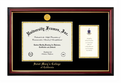 Saint Mary's College of California Diploma with Announcement Frame in Petite Mahogany with Gold Trim with Black & Gold Mats for document: 8 1/2"h x 11"w  , diploma: 7"h x 4"w  