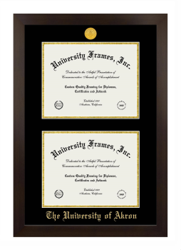 University of Akron Double Diploma Frame in Manhattan Espresso with Black & Gold Mats for document: 8 1/2"h x 11"w  , document: 8 1/2"h x 11"w  