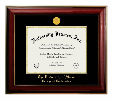 University of Akron College of Engineering Diploma Frame in Classic Mahogany with Gold Trim with Black & Gold Mats for document: 8 1/2"h x 11"w  