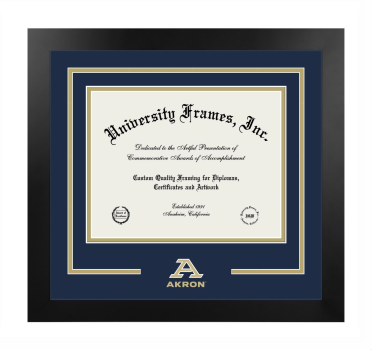 University of Akron College of Engineering Logo Mat Frame in Manhattan Black with Navy Blue & Tan Mats for document: 8 1/2"h x 11"w  