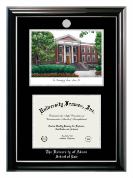 University of Akron School of Law Double Opening with Campus Image (Stacked) Frame in Classic Ebony with Silver Trim with Black & Silver Mats for document: 8 1/2"h x 11"w  