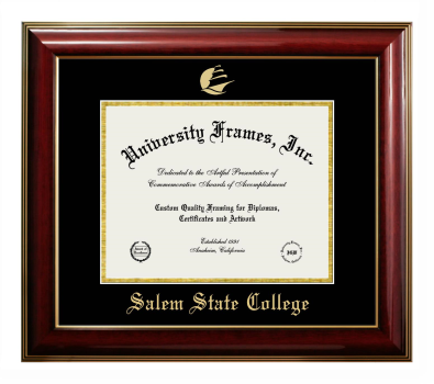 Salem State College Diploma Frame in Classic Mahogany with Gold Trim with Black & Gold Mats for document: 8 1/2"h x 11"w  