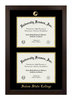 Salem State College Double Diploma Frame in Manhattan Espresso with Black & Gold Mats for document: 8 1/2"h x 11"w  , document: 8 1/2"h x 11"w  