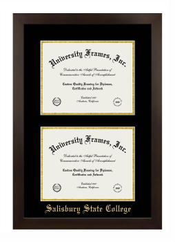 Salisbury State College Double Diploma Frame in Manhattan Espresso with Black & Gold Mats for document: 8 1/2"h x 11"w  , document: 8 1/2"h x 11"w  