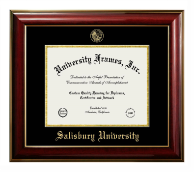 Salisbury University Diploma Frame in Classic Mahogany with Gold Trim with Black & Gold Mats for document: 8 1/2"h x 11"w  