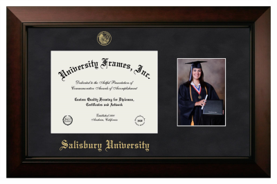 Salisbury University Diploma with 5 x 7 Portrait Frame in Legacy Black Cherry with Black Suede Mat for document: 8 1/2"h x 11"w  