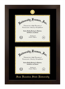 Sam Houston State University Double Diploma Frame in Manhattan Espresso with Black & Gold Mats for document: 8 1/2"h x 11"w  , document: 8 1/2"h x 11"w  
