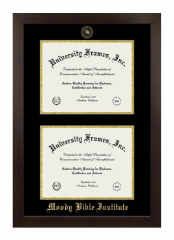 Moody Bible Institute Double Diploma Frame in Manhattan Espresso with Black & Gold Mats for document: 8 1/2"h x 11"w  , document: 8 1/2"h x 11"w  