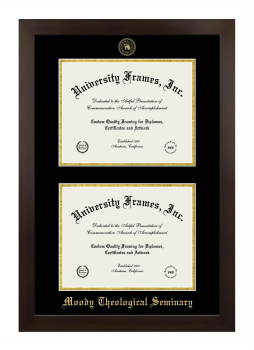 Moody Theological Seminary Double Diploma Frame in Manhattan Espresso with Black & Gold Mats for document: 8 1/2"h x 11"w  , document: 8 1/2"h x 11"w  