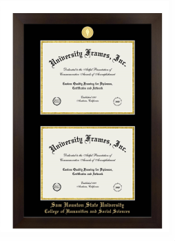 Sam Houston State University College of Humanities and Social Sciences Double Diploma Frame in Manhattan Espresso with Black & Gold Mats for document: 8 1/2"h x 11"w  , document: 8 1/2"h x 11"w  