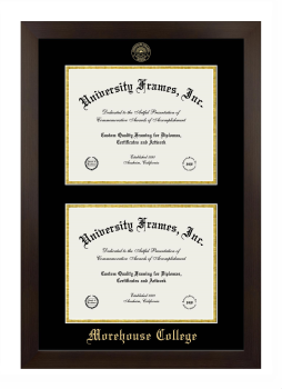 Morehouse College Double Diploma Frame in Manhattan Espresso with Black & Gold Mats for document: 8 1/2"h x 11"w  , document: 8 1/2"h x 11"w  