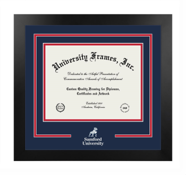 Samford University Cumberland School of Law Logo Mat Frame in Manhattan Black with Navy Blue & Red Mats for document: 8 1/2"h x 11"w  