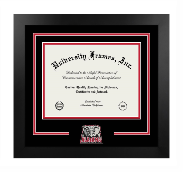 University of Alabama (Tuscaloosa) School of Medicine Logo Mat Frame in Manhattan Black with Black & Red Mats for document: 8 1/2"h x 11"w  