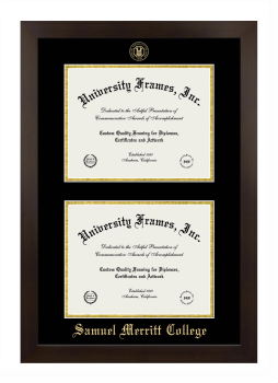 Samuel Merritt College Double Diploma Frame in Manhattan Espresso with Black & Gold Mats for document: 8 1/2"h x 11"w  , document: 8 1/2"h x 11"w  