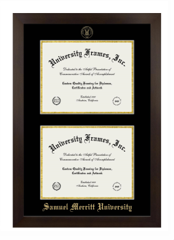 Samuel Merritt University Double Diploma Frame in Manhattan Espresso with Black & Gold Mats for document: 8 1/2"h x 11"w  , document: 8 1/2"h x 11"w  