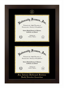 San Antonio Uniformed Services Health Education Consortium Double Diploma Frame in Manhattan Espresso with Black & Gold Mats for document: 8 1/2"h x 11"w  , document: 8 1/2"h x 11"w  