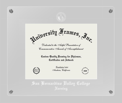 San Bernardino Valley College Nursing Lucent Clear-over-Clear Frame in Lucent Clear Moulding with Lucent Clear Mat for document: 8 1/2"h x 11"w  