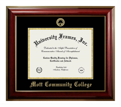 Mott Community College Diploma Frame in Classic Mahogany with Gold Trim with Black & Gold Mats for document: 8 1/2"h x 11"w  