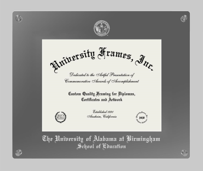 University of Alabama at Birmingham School of Education Lucent Clear-over-Smoke Frame in Lucent Smoke Moulding with Lucent Smoke Mat for document: 8 1/2"h x 11"w  