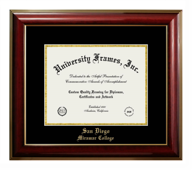 San Diego Miramar College Diploma Frame in Classic Mahogany with Gold Trim with Black & Gold Mats for document: 8 1/2"h x 11"w  