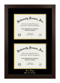 San Diego Miramar College Double Diploma Frame in Manhattan Espresso with Black & Gold Mats for document: 8 1/2"h x 11"w  , document: 8 1/2"h x 11"w  