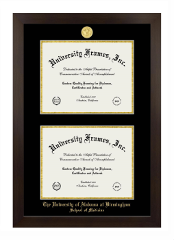 University of Alabama at Birmingham School of Medicine Double Diploma Frame in Manhattan Espresso with Black & Gold Mats for document: 8 1/2"h x 11"w  , document: 8 1/2"h x 11"w  