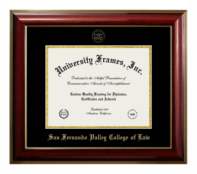 San Fernando Valley College of Law Diploma Frame in Classic Mahogany with Gold Trim with Black & Gold Mats for document: 8 1/2"h x 11"w  