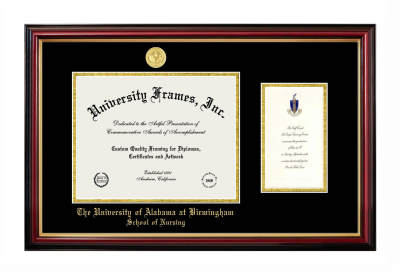 University of Alabama at Birmingham School of Nursing Diploma with Announcement Frame in Petite Mahogany with Gold Trim with Black & Gold Mats for document: 8 1/2"h x 11"w  , diploma: 7"h x 4"w  