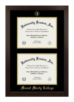 Mount Marty College Double Diploma Frame in Manhattan Espresso with Black & Gold Mats for document: 8 1/2"h x 11"w  , document: 8 1/2"h x 11"w  