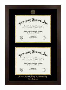 Mount Saint Mary's University, Los Angeles Double Diploma Frame in Manhattan Espresso with Black & Gold Mats for document: 8 1/2"h x 11"w  , document: 8 1/2"h x 11"w  