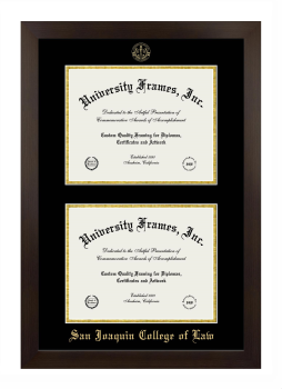 San Joaquin College of Law Double Diploma Frame in Manhattan Espresso with Black & Gold Mats for document: 8 1/2"h x 11"w  , document: 8 1/2"h x 11"w  