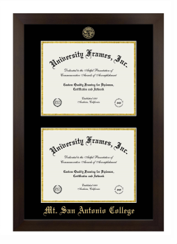 Mount San Antonio College Double Diploma Frame in Manhattan Espresso with Black & Gold Mats for document: 8 1/2"h x 11"w  , document: 8 1/2"h x 11"w  