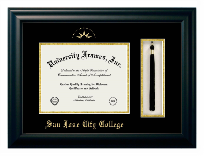 San Jose City College Diploma with Tassel Box Frame in Satin Black with Black & Gold Mats for document: 8 1/2"h x 11"w  
