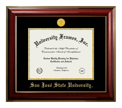 San Jose State University Diploma Frame in Classic Mahogany with Gold Trim with Black & Gold Mats for document: 8 1/2"h x 11"w  